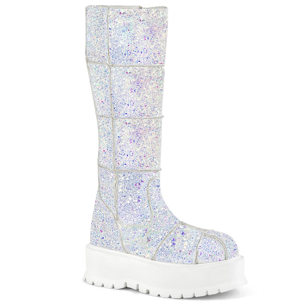 Bottes Hauteur Genoux Demonia Slacker 230 Glitter Femme - Blanche 78513-SWUR